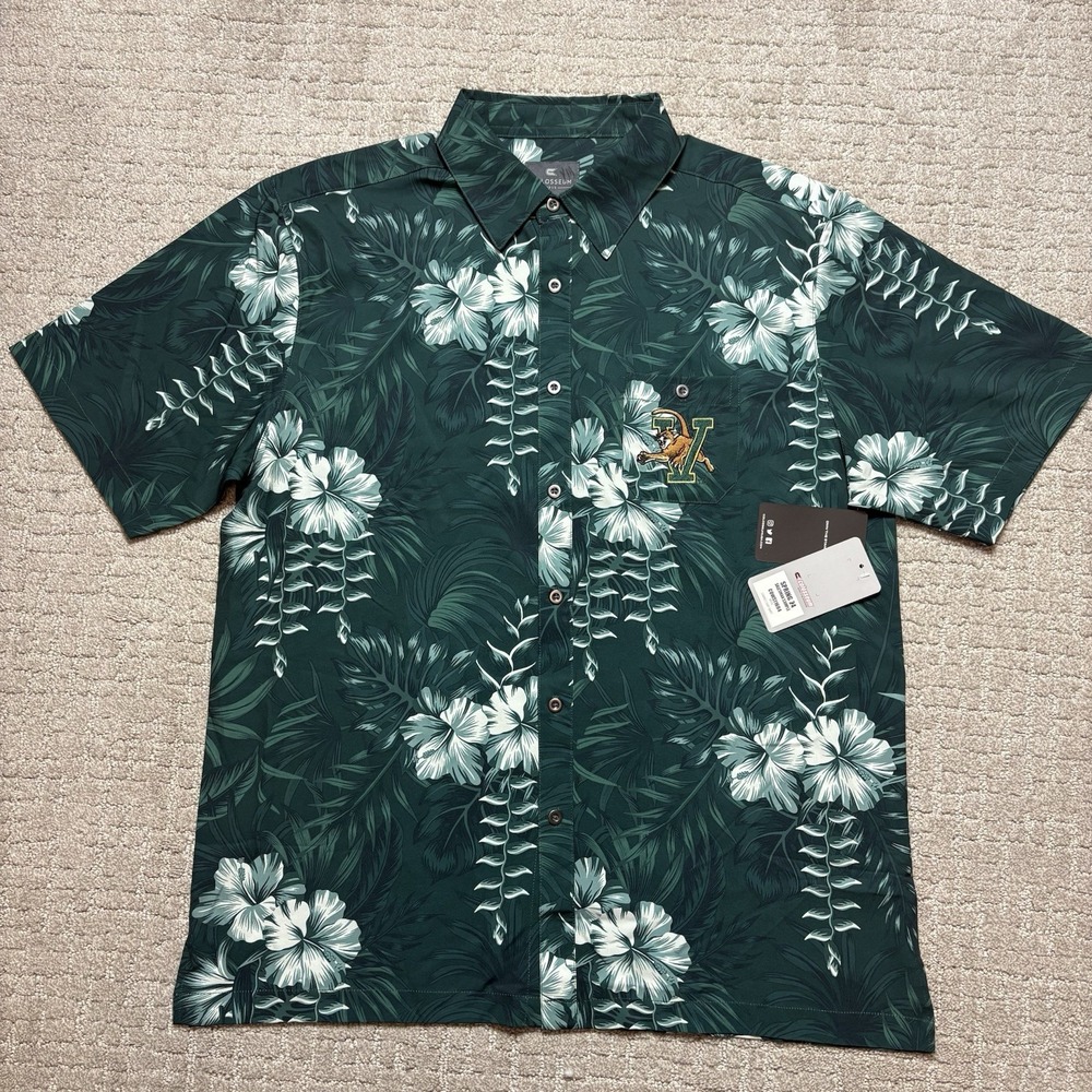 Vermont Catamounts Colosseum Button Up Camino Camp Shirt Floral Mens Large NWT!